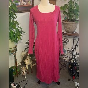 Source Unknown Long Sleeve Ribbed Midi Dress in Raspberry Pink
